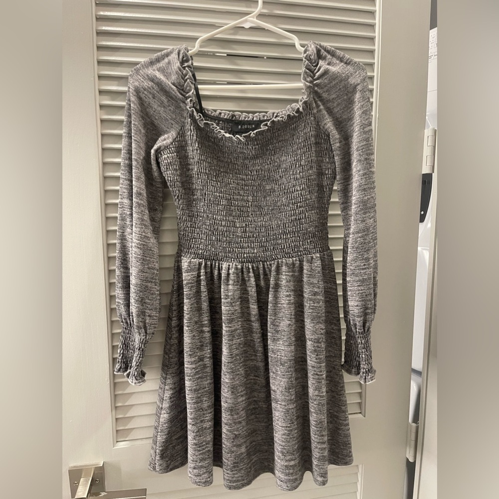 GAP Gray Smocked Long-Sleeve Knit Dress
